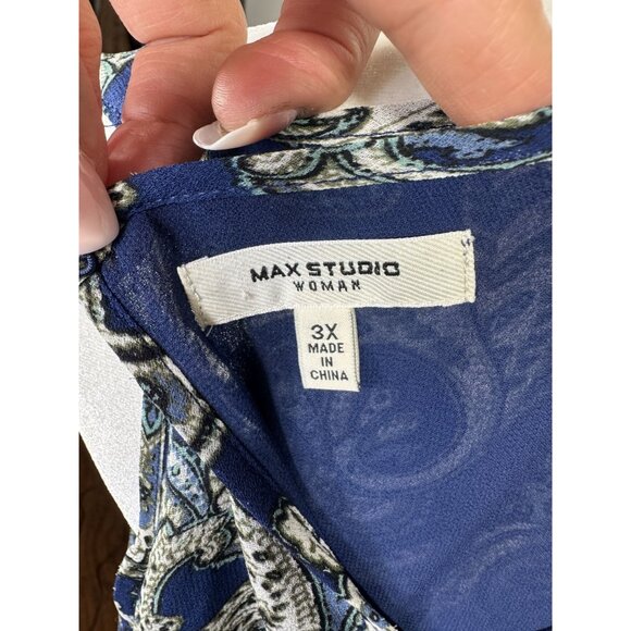 Max Studio Size 3 XL Womens Blouse Print Blue & White Paisley Cold Shoulder Top - Picture 10 of 14